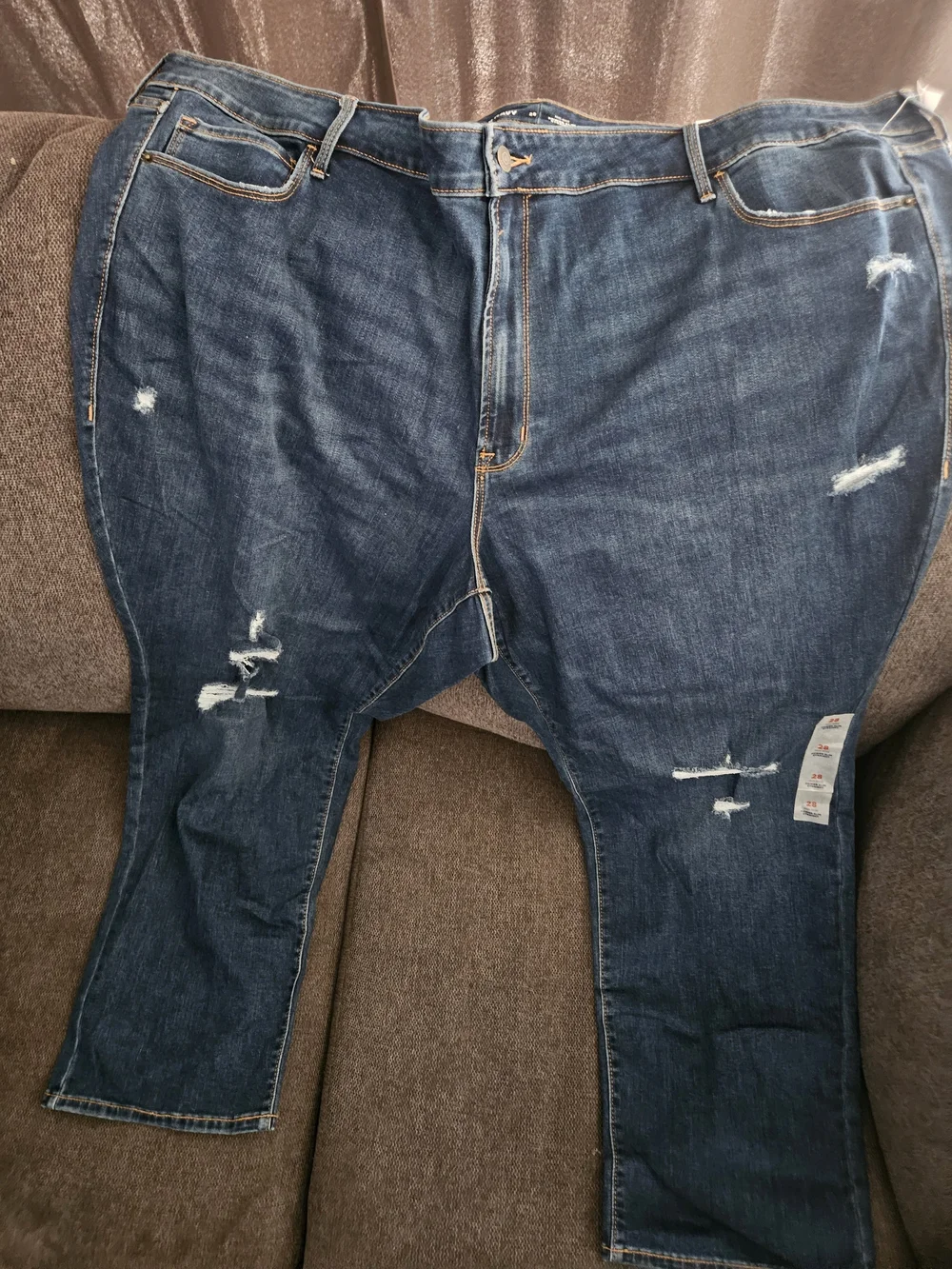 Womens Distressed Dark Blue Denim Jeans - Classic Fit